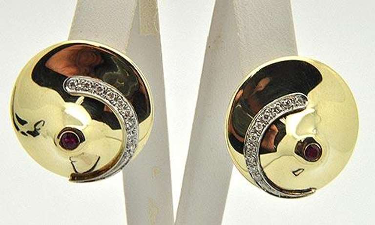 Designer Ruby, Diamond, & 14kt Gold Earrings
