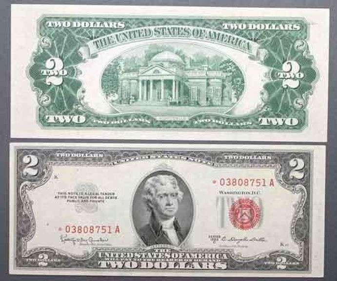 5 Consecutive US $2 Red Seal 1953 Choice CU Star Notes