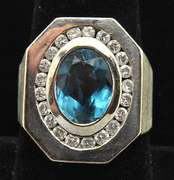 Gents Classy Blue Topaz & Diamond Ring, 14K