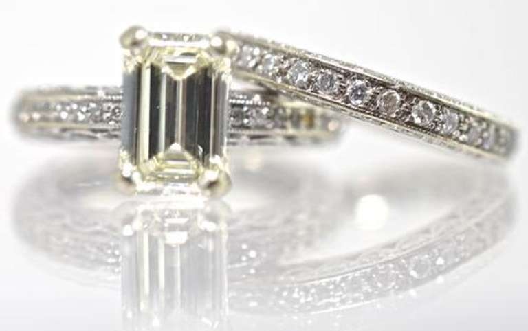 Stunning Nearly-2-Ct. Emerald-Cut Diamond 14K Wedding Set