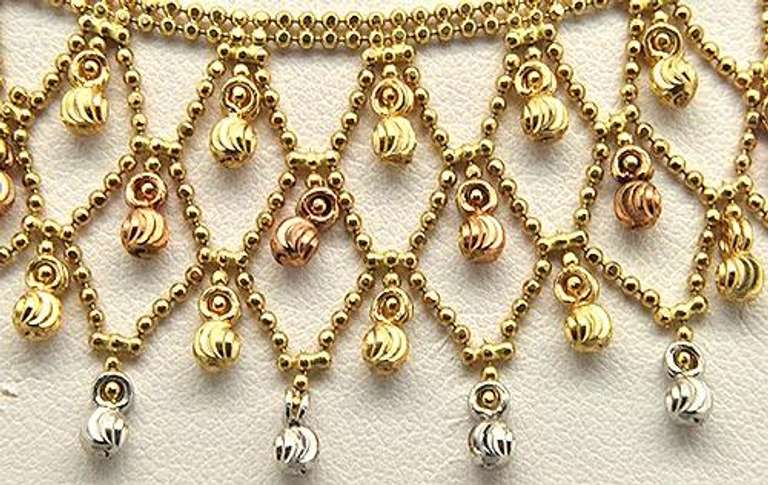 Multi-Colored Gold Bead Design Necklace, 14k