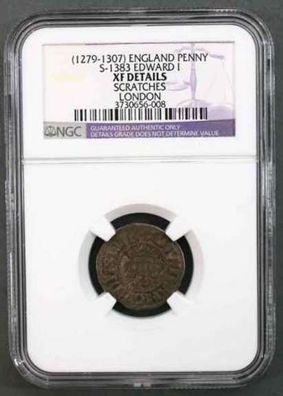 1279-1307 Edward 1 Silver Penny London in NGC XF Holder