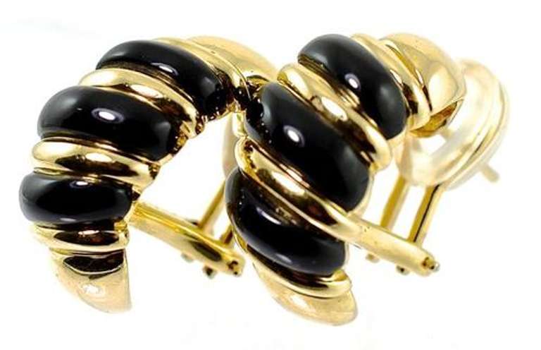 Black Onyx Omega-Clip 14K Earrings