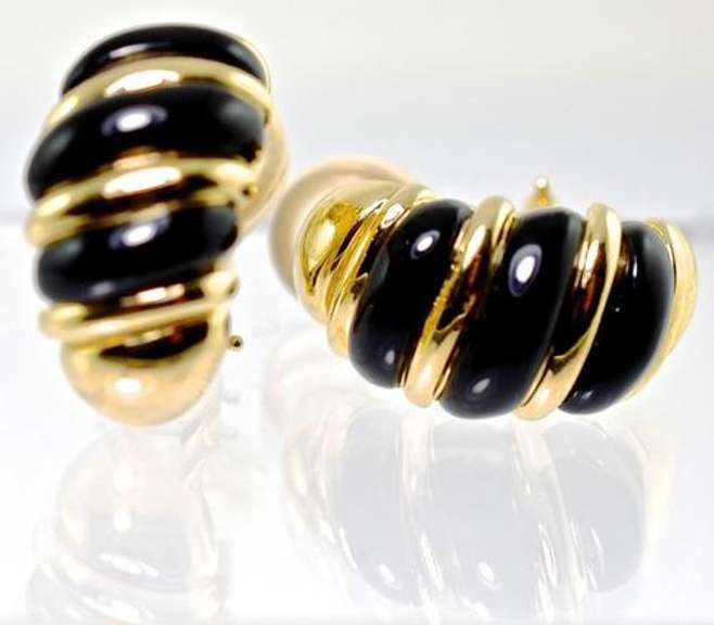 Black Onyx Omega-Clip 14K Earrings