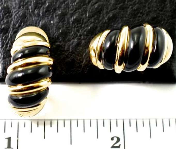 Black Onyx Omega-Clip 14K Earrings