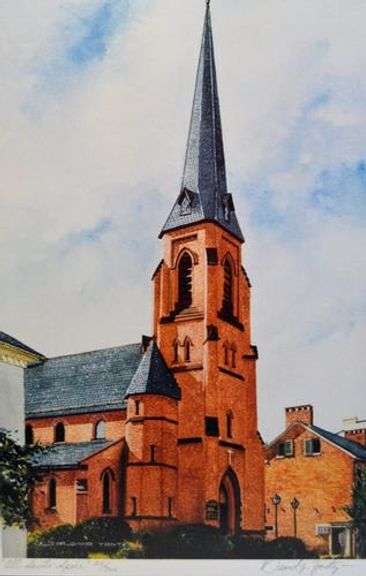 Signed Lithograph After Original Painting by D. Yontz David Yontz All Saints Spire