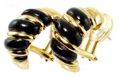 Black Onyx Omega-Clip 14K Earrings