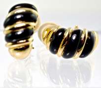 Black Onyx Omega-Clip 14K Earrings