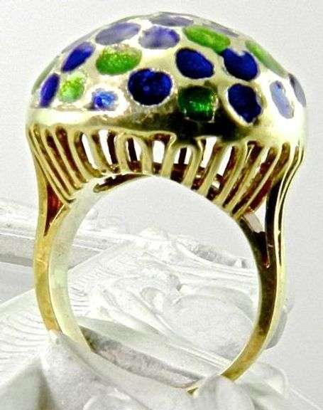 Wonderfully Colorful 14K Enameled Dome Ring