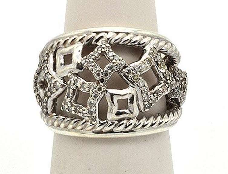David Yurman Sterling Silver Ring with Pave Diamonds