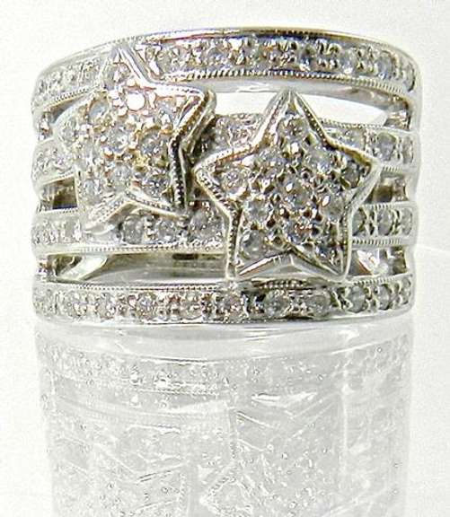 Wide 18K Ring with Stars of Diamonds