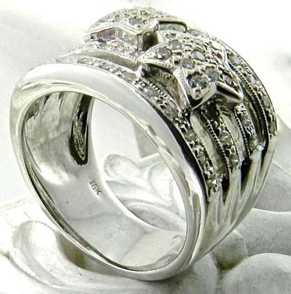 Wide 18K Ring with Stars of Diamonds