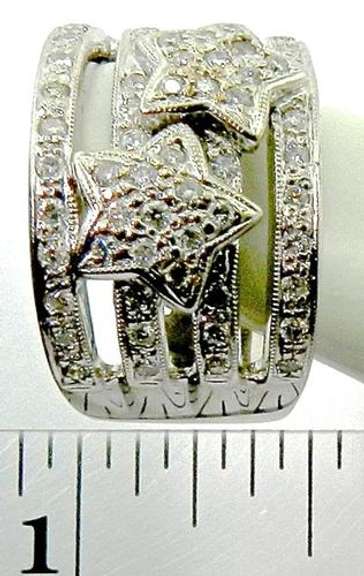 Wide 18K Ring with Stars of Diamonds