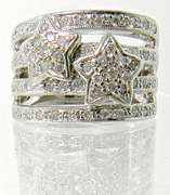 Wide 18K Ring with Stars of Diamonds