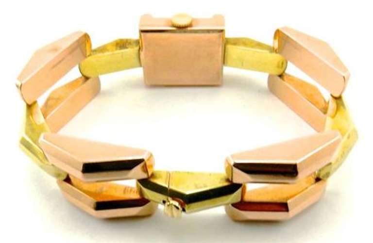 Awesome Mid-Century 14K Rose & Yellow Gold Watch