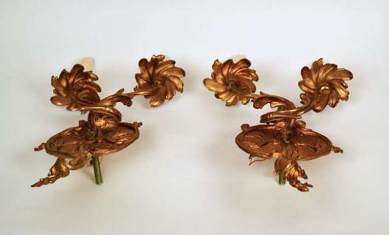 Set of Two Vintage Double Arm Electric Brass Wall Sconces