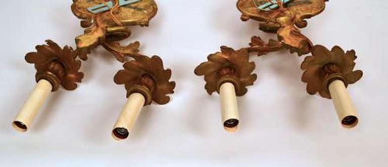 Set of Two Vintage Double Arm Electric Brass Wall Sconces