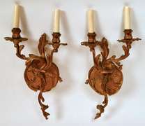 Set of Two Vintage Double Arm Electric Brass Wall Sconces
