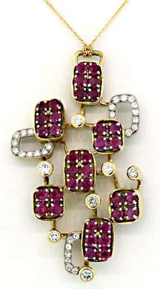 Fancy 7ctw Ruby & Diamond Pendant, 18kt