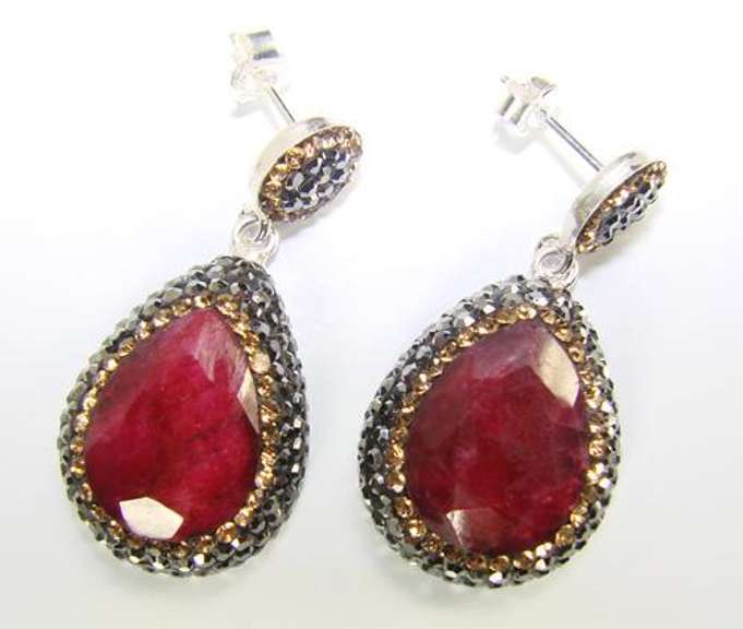 Glamorous Large Gemstone with Crystals 925 SS Earrings