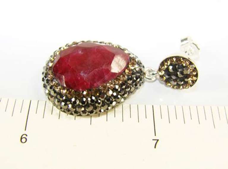 Glamorous Large Gemstone with Crystals 925 SS Earrings
