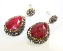 Glamorous Large Gemstone with Crystals 925 SS Earrings