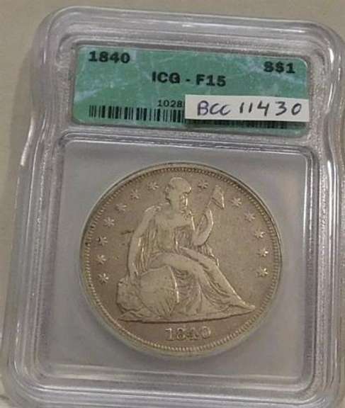 1840 Seated Liberty Dollar, ICG F-15, First Year Issue.