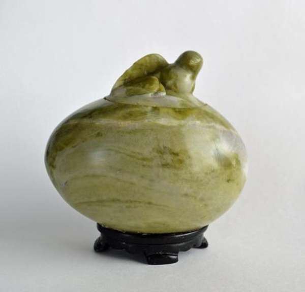 Vintage Chinese Egg Shapped Soapstone Lidded Trinket