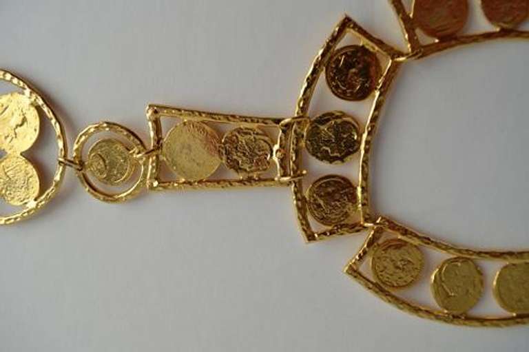 Vintage Oversized Kenneth Lane 22k Gold-Plated Necklace with Hammered Disks