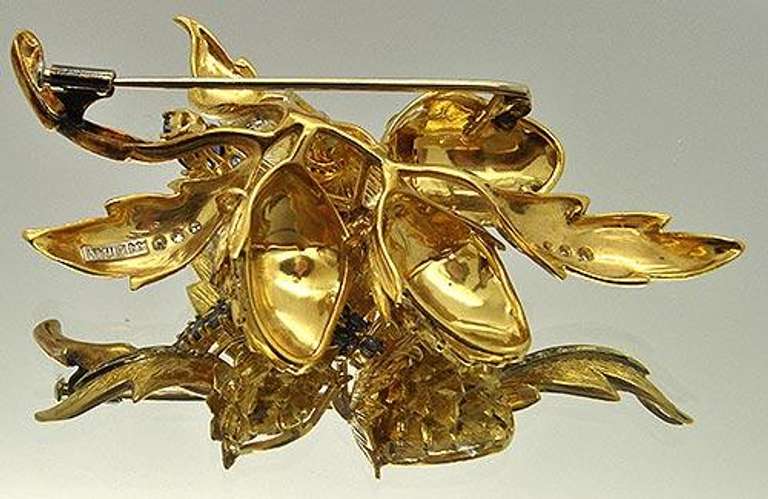 Superb & Intricate 18kt Gold Sapphire & Diamond Brooch