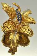 Superb & Intricate 18kt Gold Sapphire & Diamond Brooch