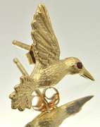 Hummingbird Design 14kt Gold Brooch & Matching Studs