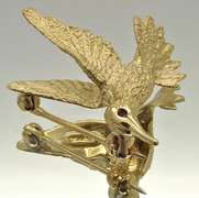 Hummingbird Design 14kt Gold Brooch & Matching Studs