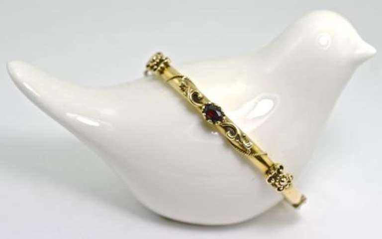 Vintage Garnet and Gold 14K Bangle