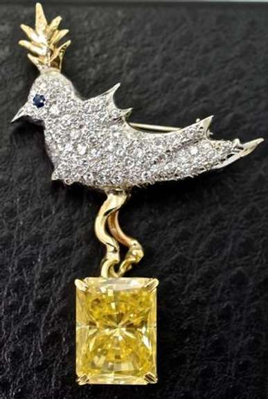 Unique 18K and Diamond Bird Brooch