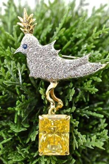 Unique 18K and Diamond Bird Brooch