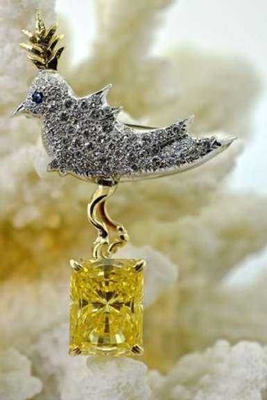 Unique 18K and Diamond Bird Brooch
