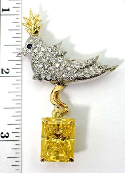 Unique 18K and Diamond Bird Brooch