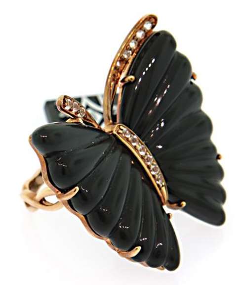 Carlo Viani Sterling Silver Black Butterfly Ring
