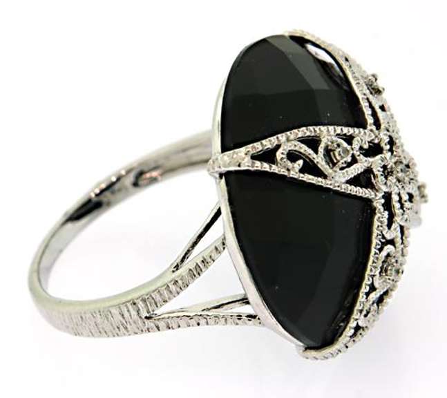 Carlo Viani Black Gemstone Ring in Sterling Silver