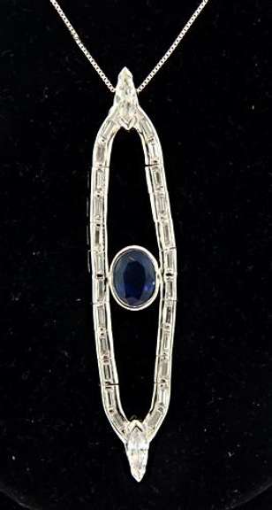 Vintage Sapphire & Diamond Pendant Necklace