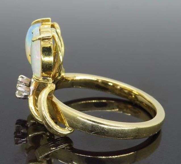 14K Yellow Gold Opal & Diamond Ring