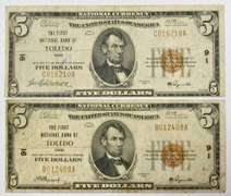 2 Series of 1929 $5 First National Bank of Toledo Ohio Nationals