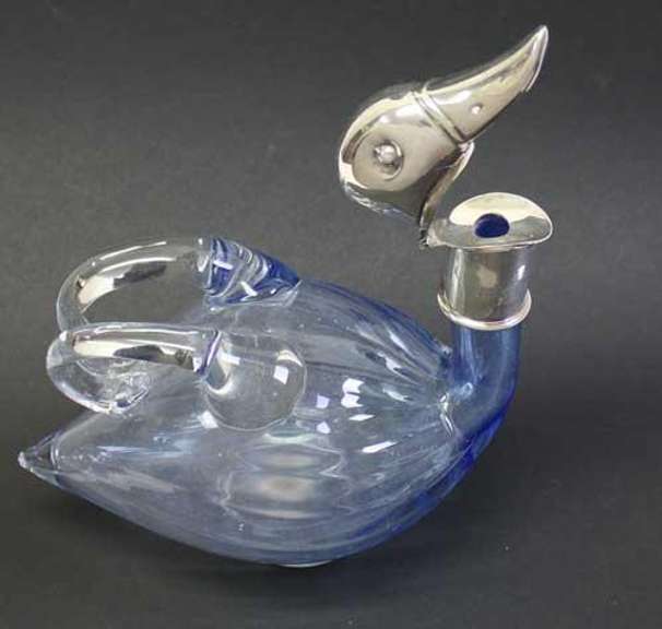 Sterling Blue Duck Decanter/Claret Jug