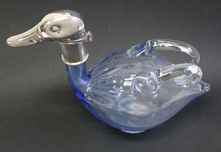 Sterling Blue Duck Decanter/Claret Jug