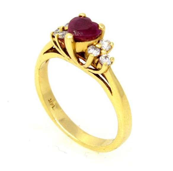 Petite Heart-Cut Ruby & Diamond Ring in Gold, Size 4.5