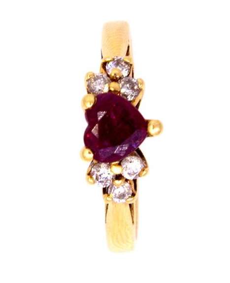 Petite Heart-Cut Ruby & Diamond Ring in Gold, Size 4.5