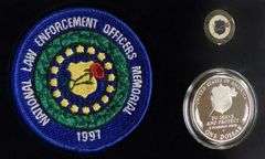 1997 3 pc Law Enforcement Set w/PRF Sil Dol, patch, pin