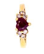 Petite Heart-Cut Ruby & Diamond Ring in Gold, Size 4.5