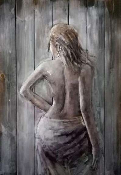 Nude Woman 3D Picture Frame Wall Mount Wood and Metal Figurine